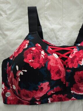 Livi Active Floral Bra With Ribbon Detail- Red/Turquoise/White/Black